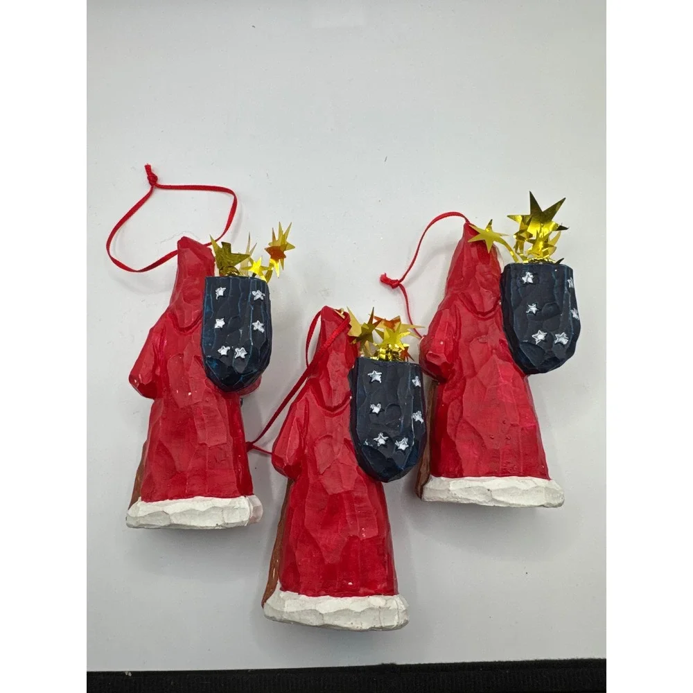 Silvestri Handcrafted Santa Claus Ornaments Set of 3 Folk Art Faux 4.5